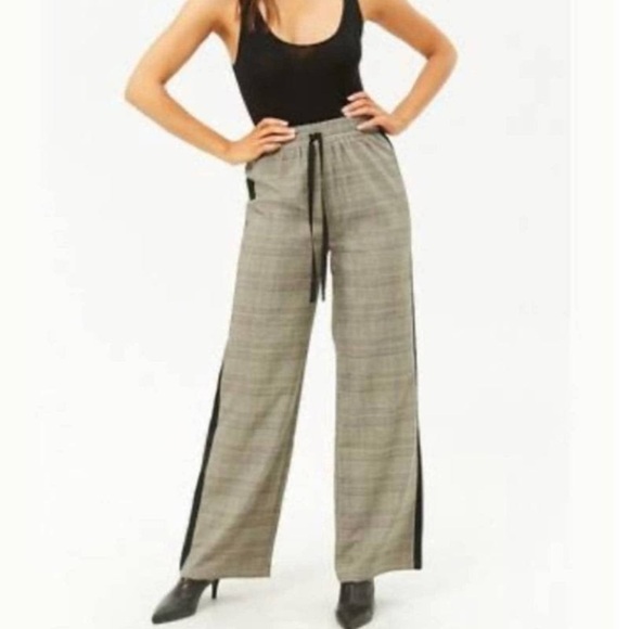 Forever 21 Wide Leg Glen Plaid Trousers Career Pants Size Large - Picture 12 of 12
